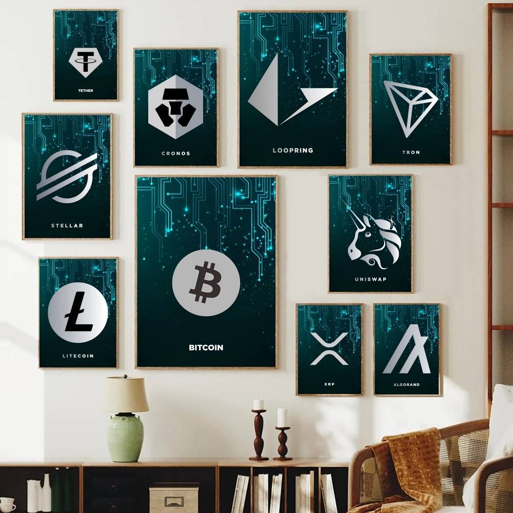 Tech Office Wall Decor - Tech Circuit Crypto Symbol Poster Digitale