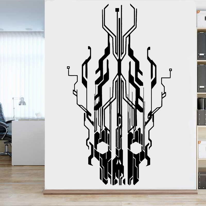 Tech Office Wall Decor - Chip Circuit Tech Schedel Vinyl Muursticker