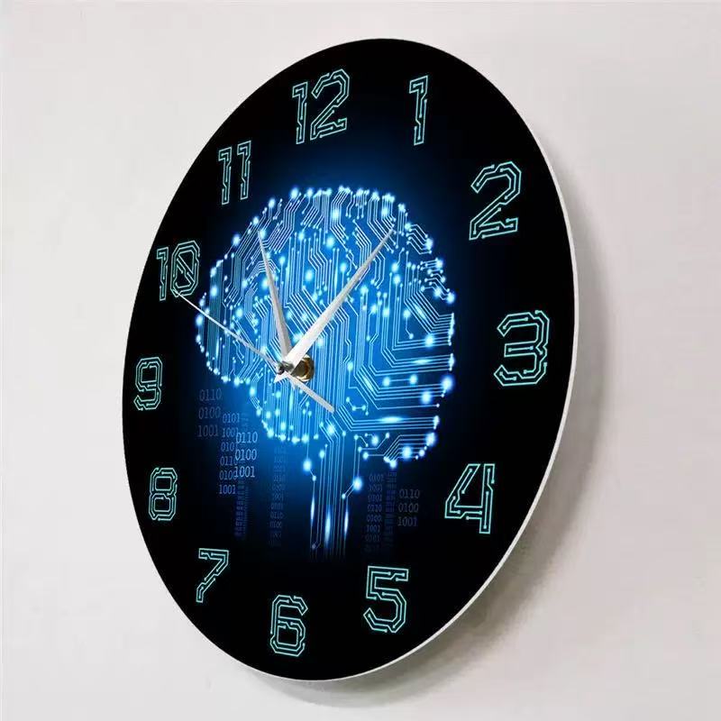 Tech Office Wall Decor - Tech Brain Wandklok Binaire Code AI