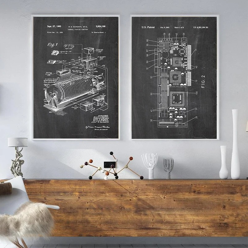 6-delige vintage computerpaten - Tech Office Wall Decor recensie en prijs
