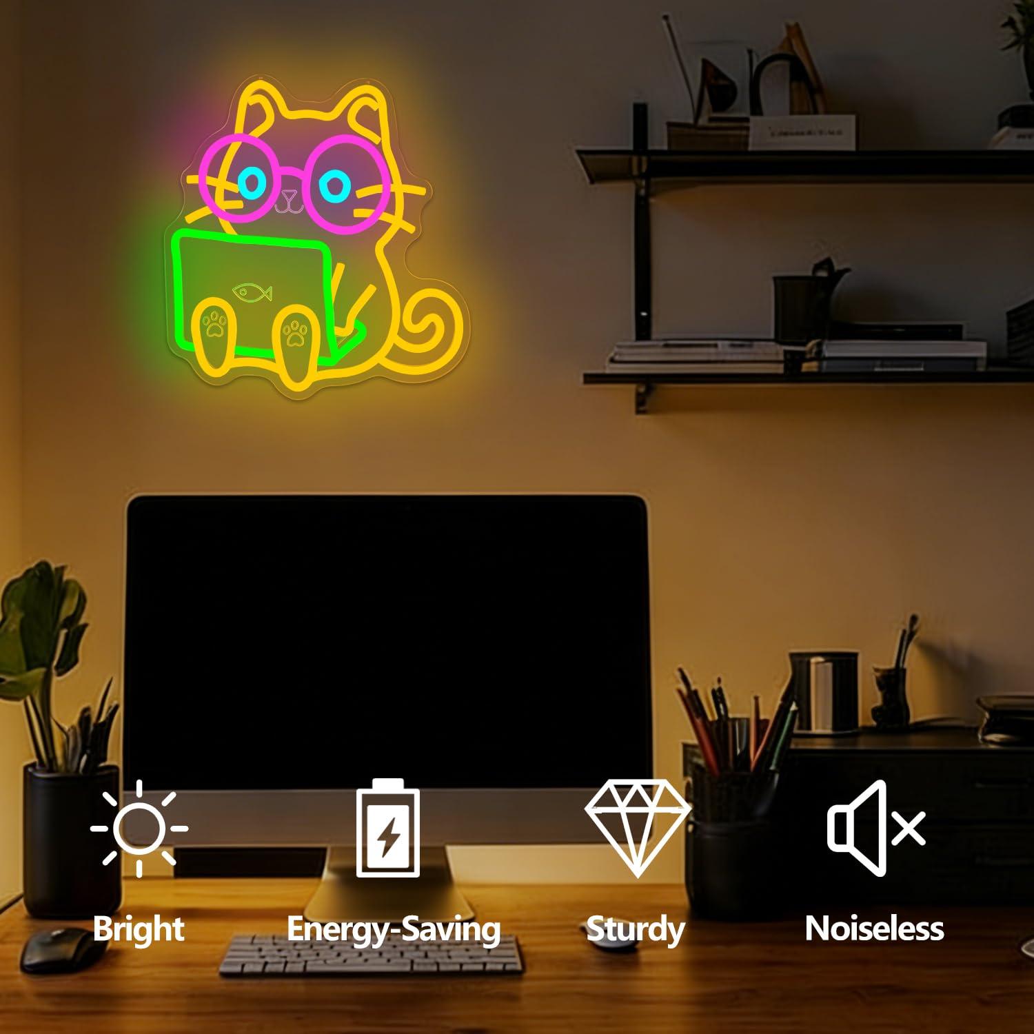 Cat Laptop Neon Sign USB Dimba - Tech Office Wall Decor recensie en prijs