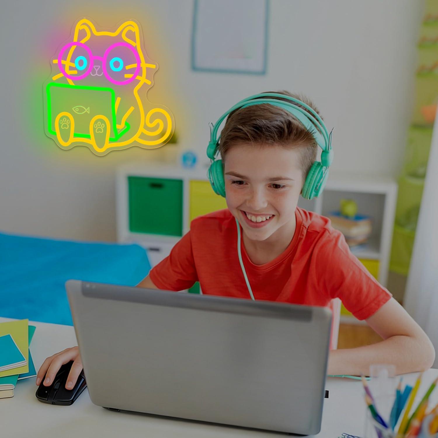 Cat Laptop Neon Sign USB Dimba - Tech Office Wall Decor recensie en prijs